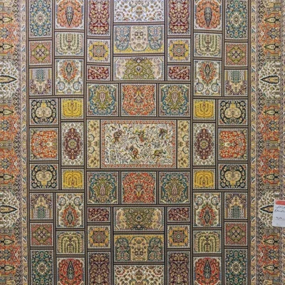 فرش ماشینی خشتی سرمه‌ای ۹ متری